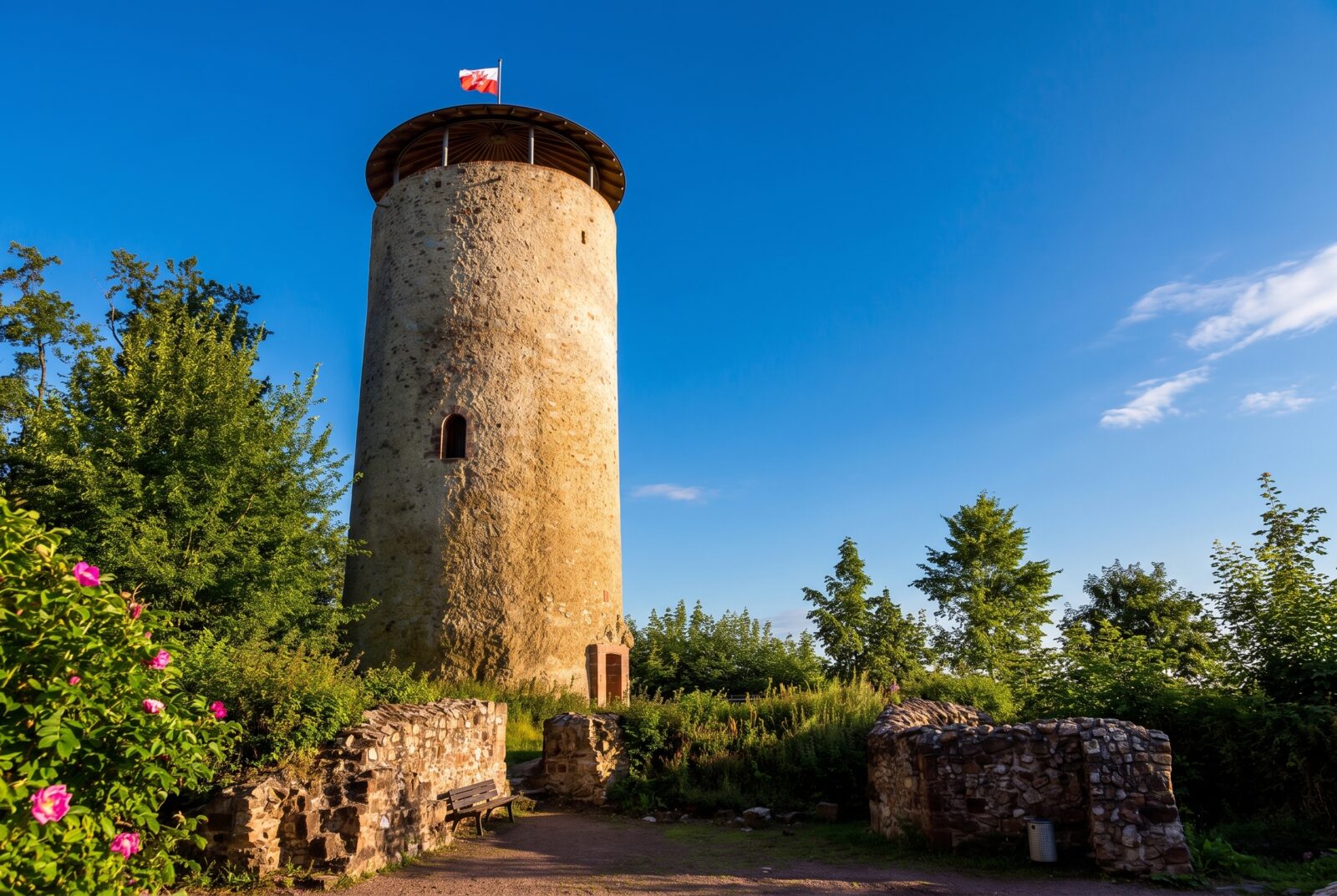 Burgturm der Burgruine Löwenstein im Sonnenlicht